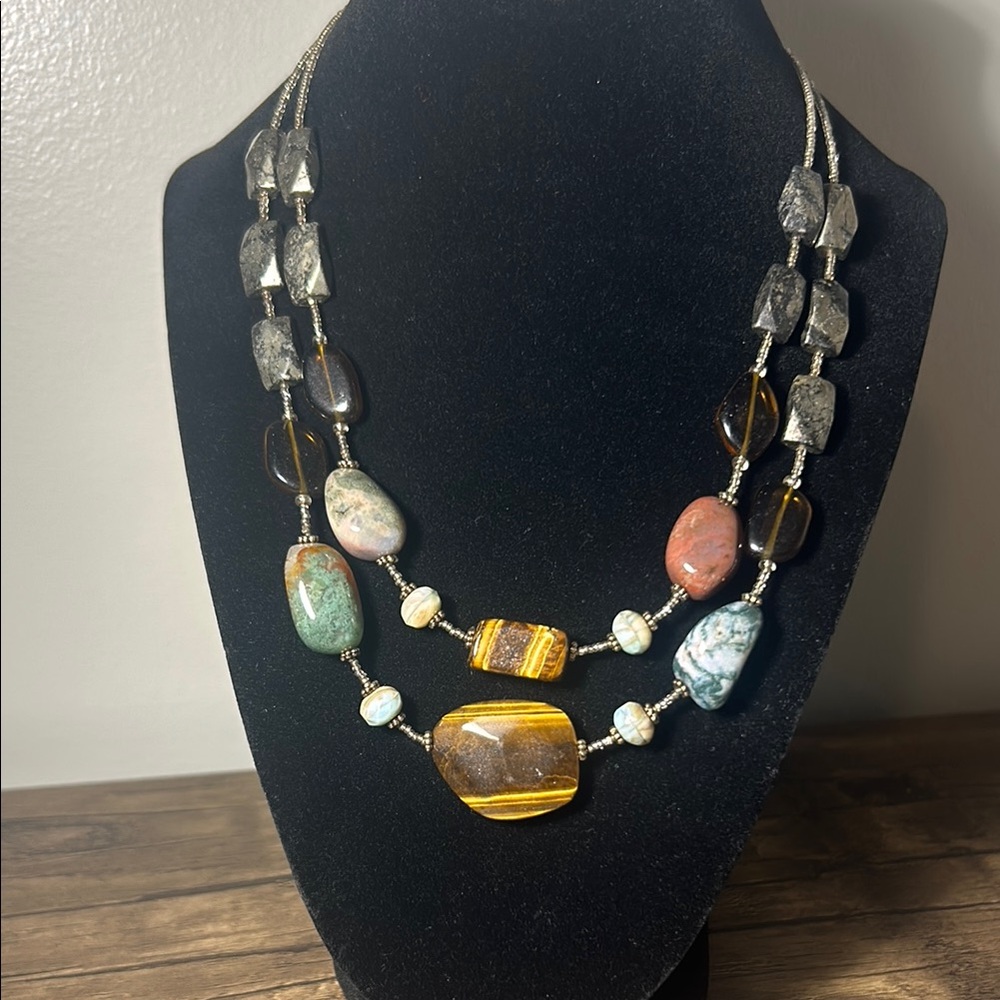 Multi-Strand Necklace with Colored stones and Beads